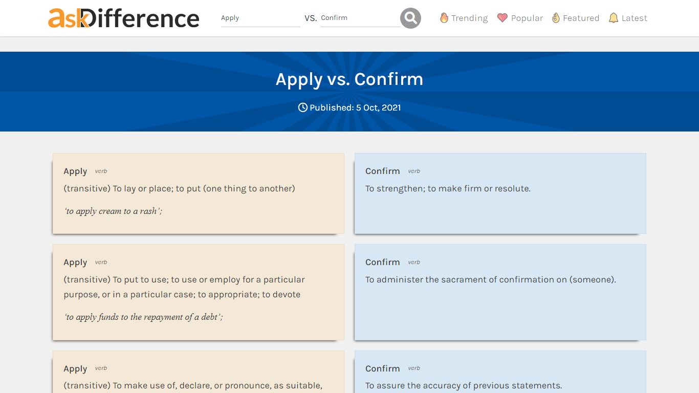 Apply vs. Confirm - What's the difference? | Ask Difference