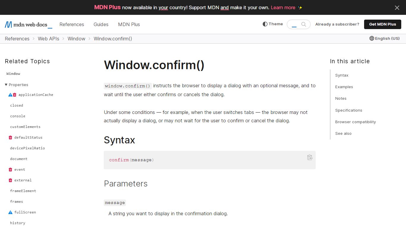 Window.confirm() - Web APIs | MDN - Mozilla